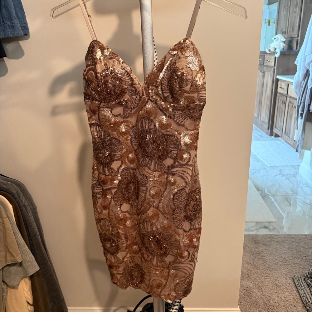 bebe Rose Gold Sequin Mini Dress